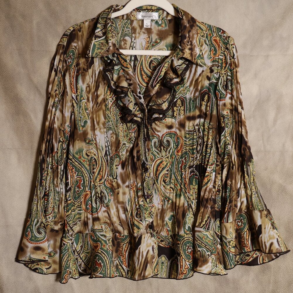 Flirty Boho Paisley Print Plus-Size Dress Barn Button-Up Blouse